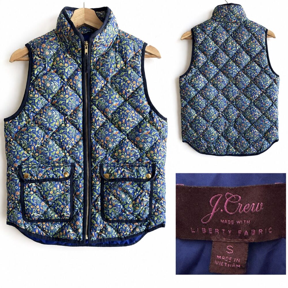 J. Crew Liberty of London Blue Print Puffer Down Vest Quilted Women’s Small